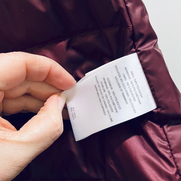 Lole Down Mid Length Quilted Coat Velvet Trim Puffer Burgundy NWOT - Picture 10 of 11